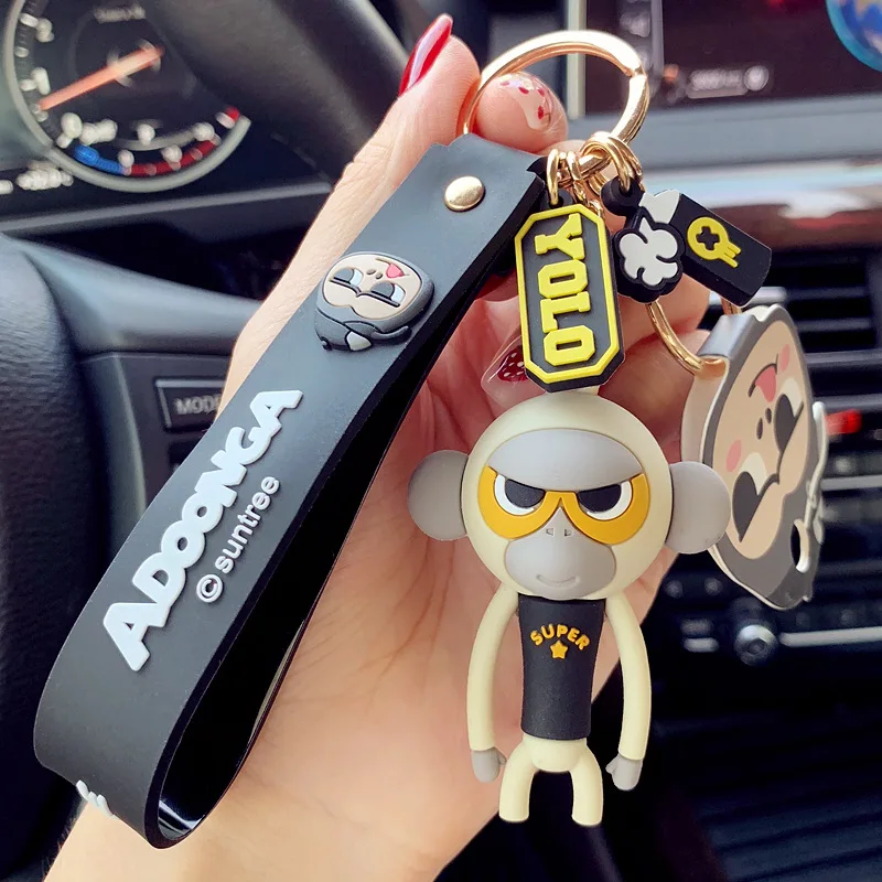Модный мультяшный милый брелок для ключей с гориллой изысканный автомобильный
