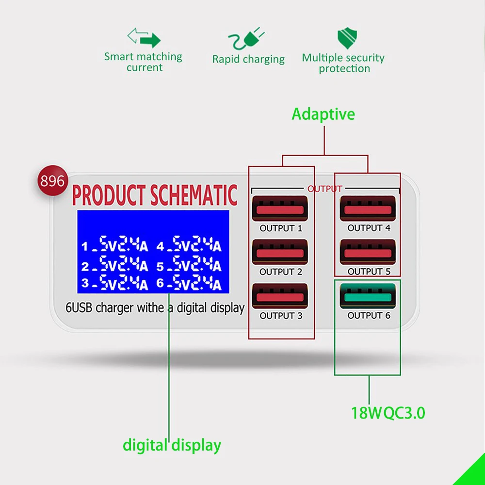 qc3 0 usb charger with lcd display 6 ports desktop mobile phone charger smart fast charging for smart phones tablet pc free global shipping