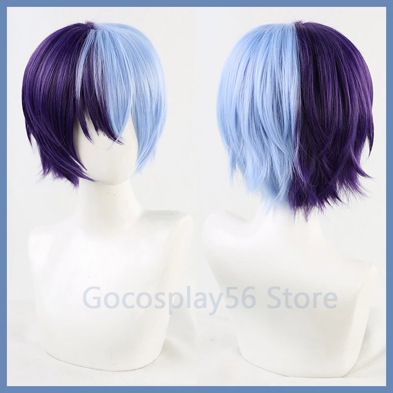 

Aoyagi Toya Cosplay Wig Mixed Purple Blue Short Straight Heat Resistant Hair Vivid BAD SQUAD Halloween Role Play