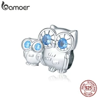 bamoer owl mom and baby metal charm 925 sterling silver animal guardian charm fit original bracelet jewelry accessories bsc238