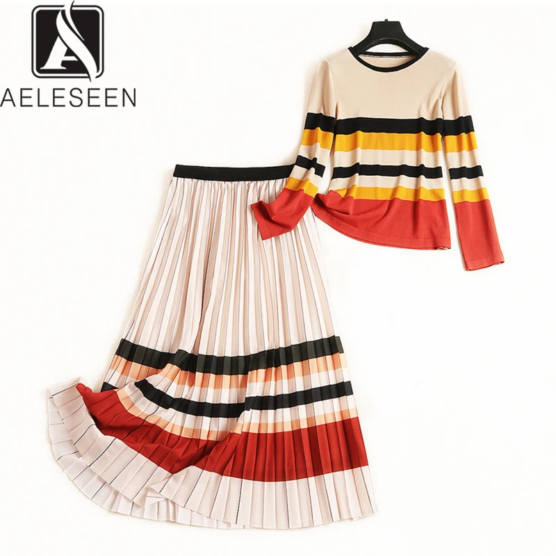 AELESEEN женский костюм двойка в полоску для офиса 2019 Осенний элегантный топ
