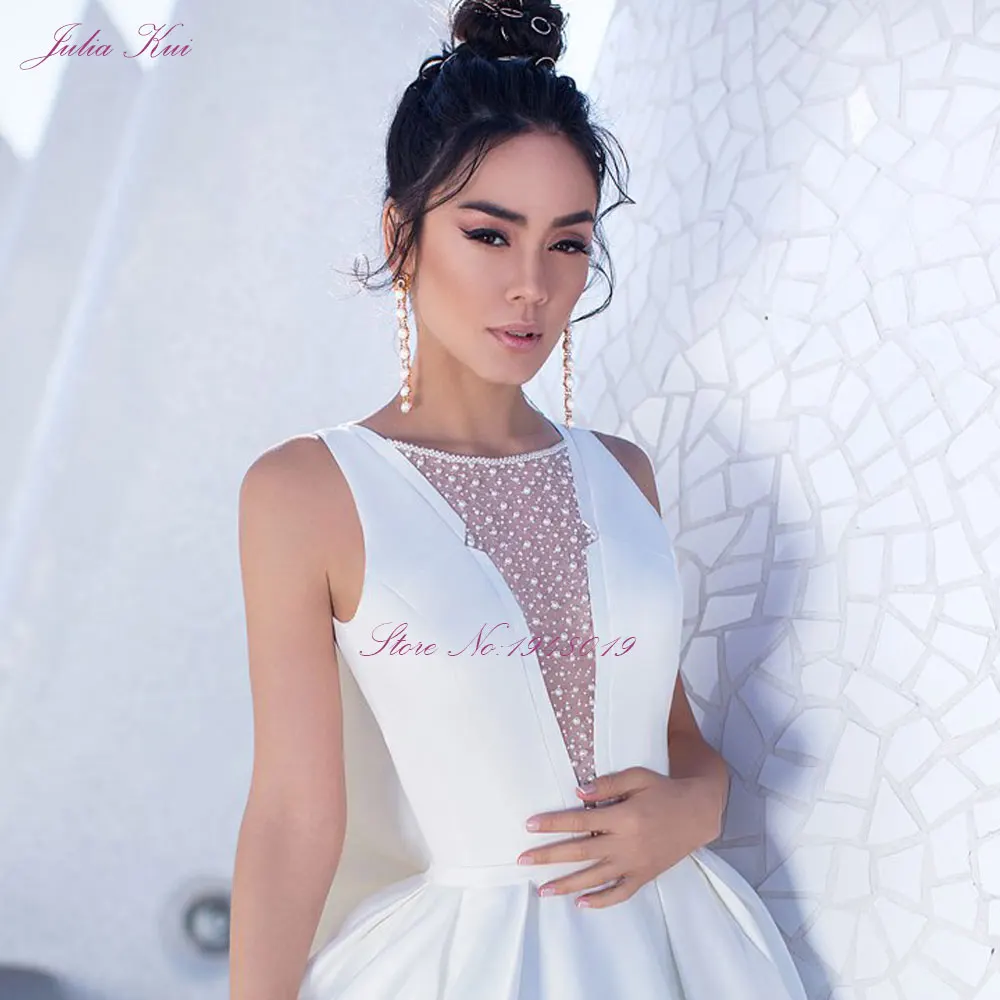 

Julia Kui Illusion Deep V Neckline Of A Line Wedding Dresses High Quality Satin Wedding Gown