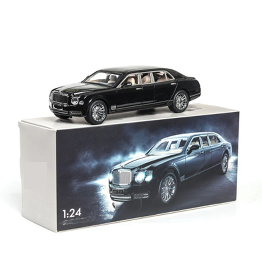 

1:24 lengthened alloy car adult collection static decoration sound and light pull back children's toy model birthday gift