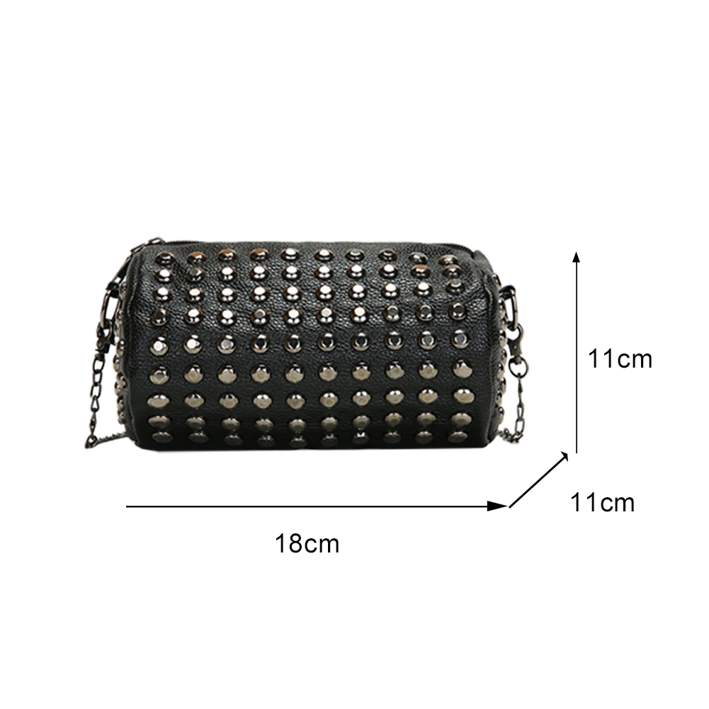 

Fashion Rivet Decor Shoulder Messenger Bag Casual PU Leather Women Crossbody Handbags Portable Female Cylinder Money Purse