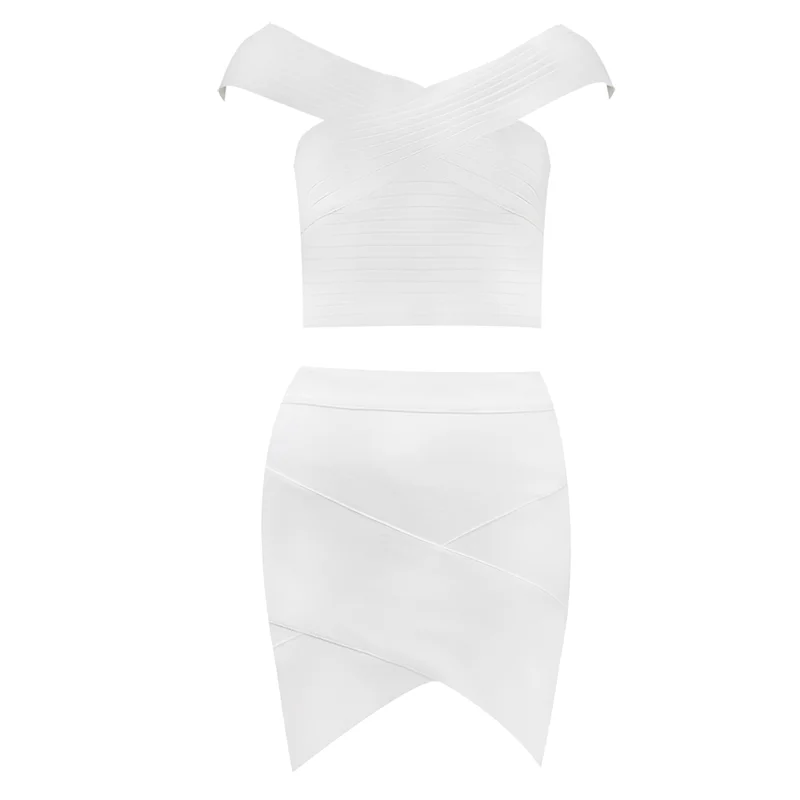 

2021 Summer New Dress Sexy Strapless Two-piece White Bandage Tight Dress Elegant Party Dress Vestido