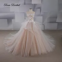 Rosabridal Ball gown Wedding Dress 2019 Backless Strapless nude tulle lace sexy bridal gown