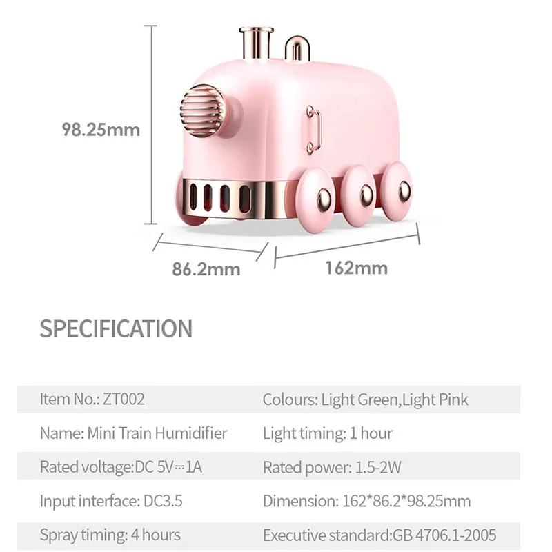 

300ml Mini Train Ultrasonic Humidifier Retro USB Aroma Air Diffuser Essential Oil Mist Maker Fogger With Color LED Light