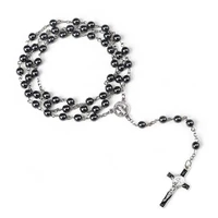 jesus christ cross pendant necklaces alloy bead long chain mens women virgin mary christian fashion jewelry rosary necklace