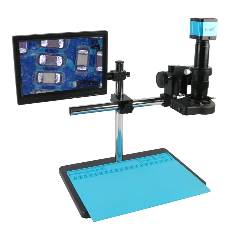 

21MP HDMI USB Video Microscope Camera Set 180X C-MOUNT Lens Big Boom Stand 56 LED Lamp + 8" Monitor For PCB Soldering