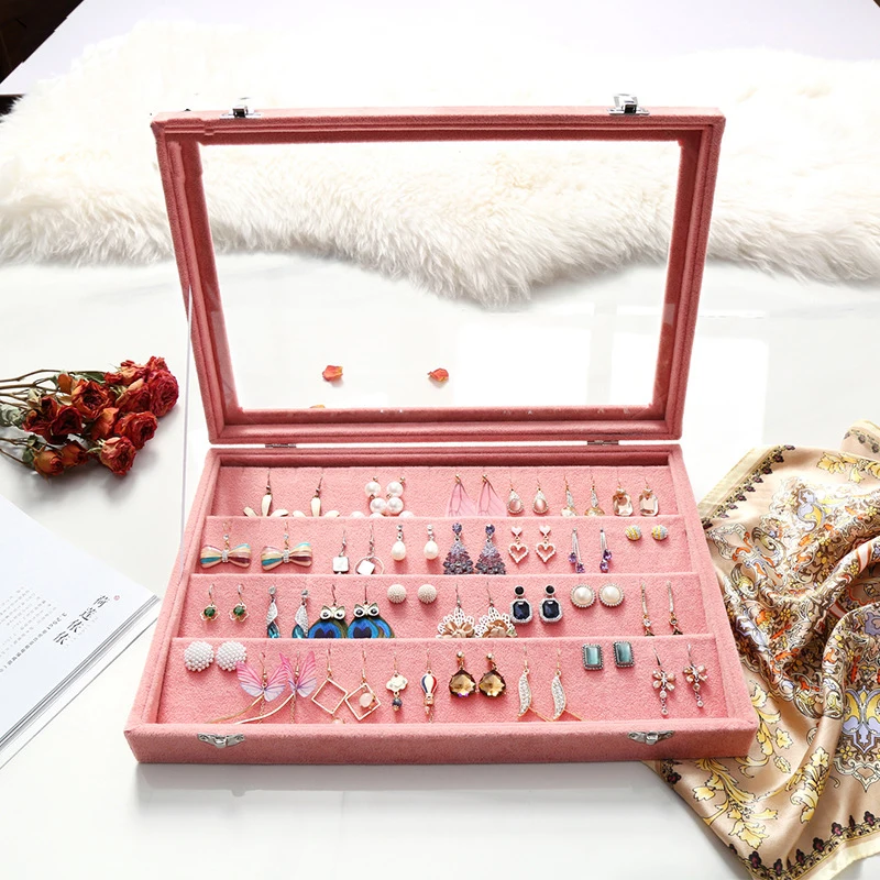 Ювелирные изделия Коробки байковая ткань + Стекло Персиковый Порошок длинный