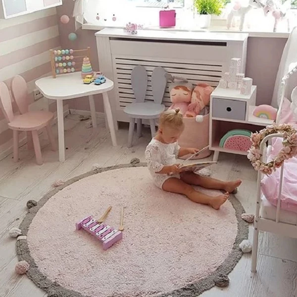 

Round Hair Ball Cotton Texture Mat Children's Room Decoration Home Non-Slip Mat Soft Cotton Fluffy Floor Mat Carpet