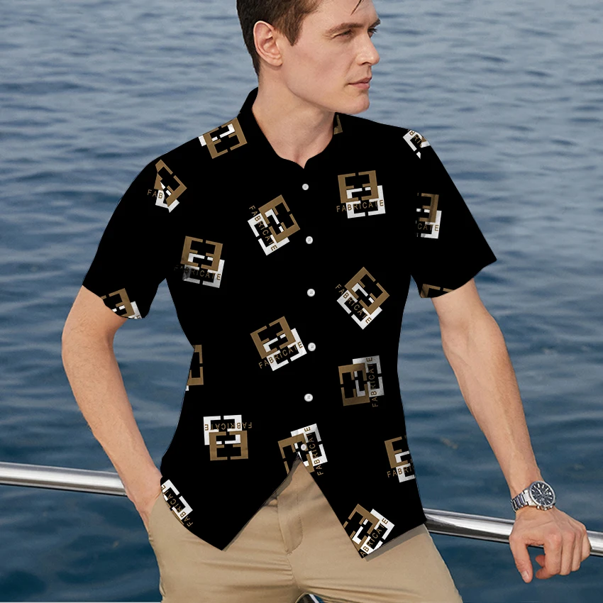 

Men's digital printing short-sleeved T-shirt tops business men's style summer men's beach short-sleeved vacation casual shirts