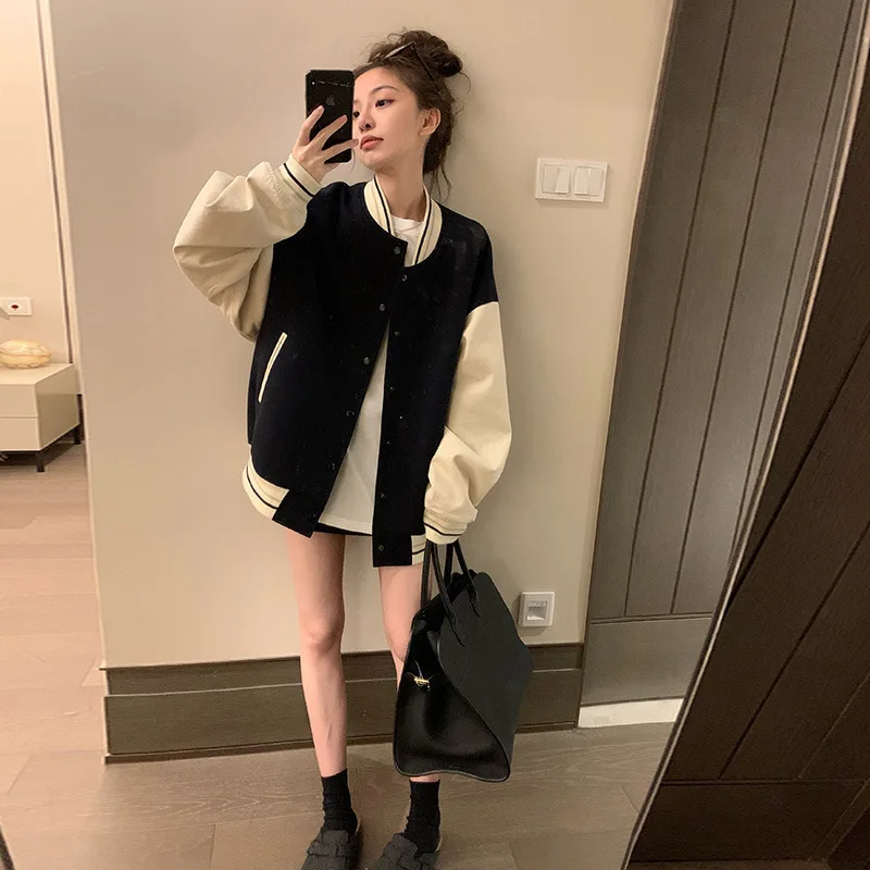 

American Retro College Style Baseball Uniform Female Autumn 2021 New Ins Loose Short Jacket