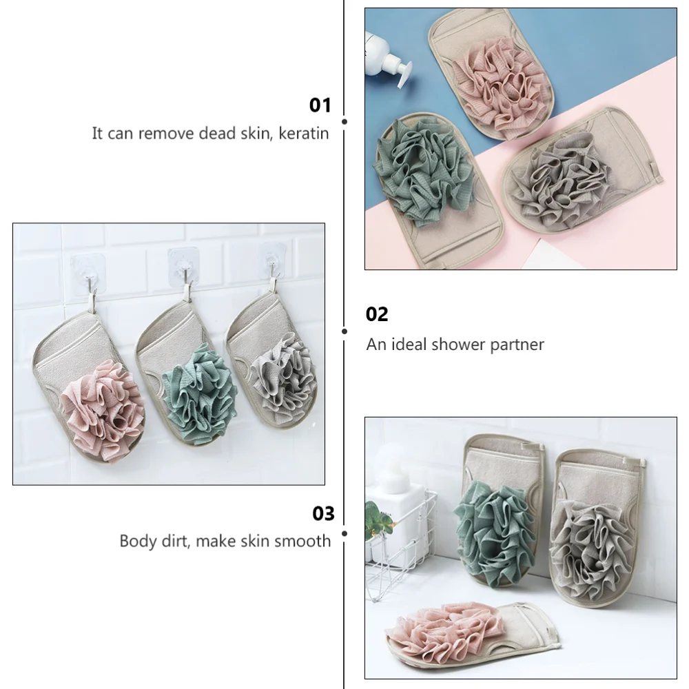 

3pcs Bathing Exfoliating Body Scrubber Glove Bath Mitts Scrubs