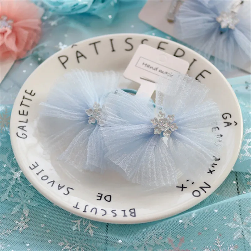 5pair/lot new Kids hair bow elastic band girls rubber snowflake clips children chiffon rope accessorie | Аксессуары для одежды