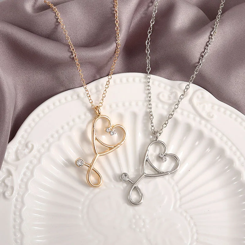 Ожерелье в виде стетоскопа подвеска сердца стетоскоп со стразами|Ожерелья с