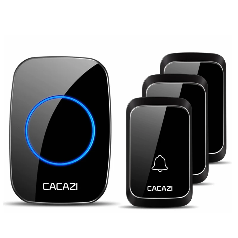 Водонепроницаемый беспроводной дверной звонок CACAZI, работающий от аккумулятора постоянного тока, 300 м, дистанционный 3 кнопки x 1 приемник, умный дом, беспроводной дверной звонок, звонок - Цвет: 3 button 1 receiver