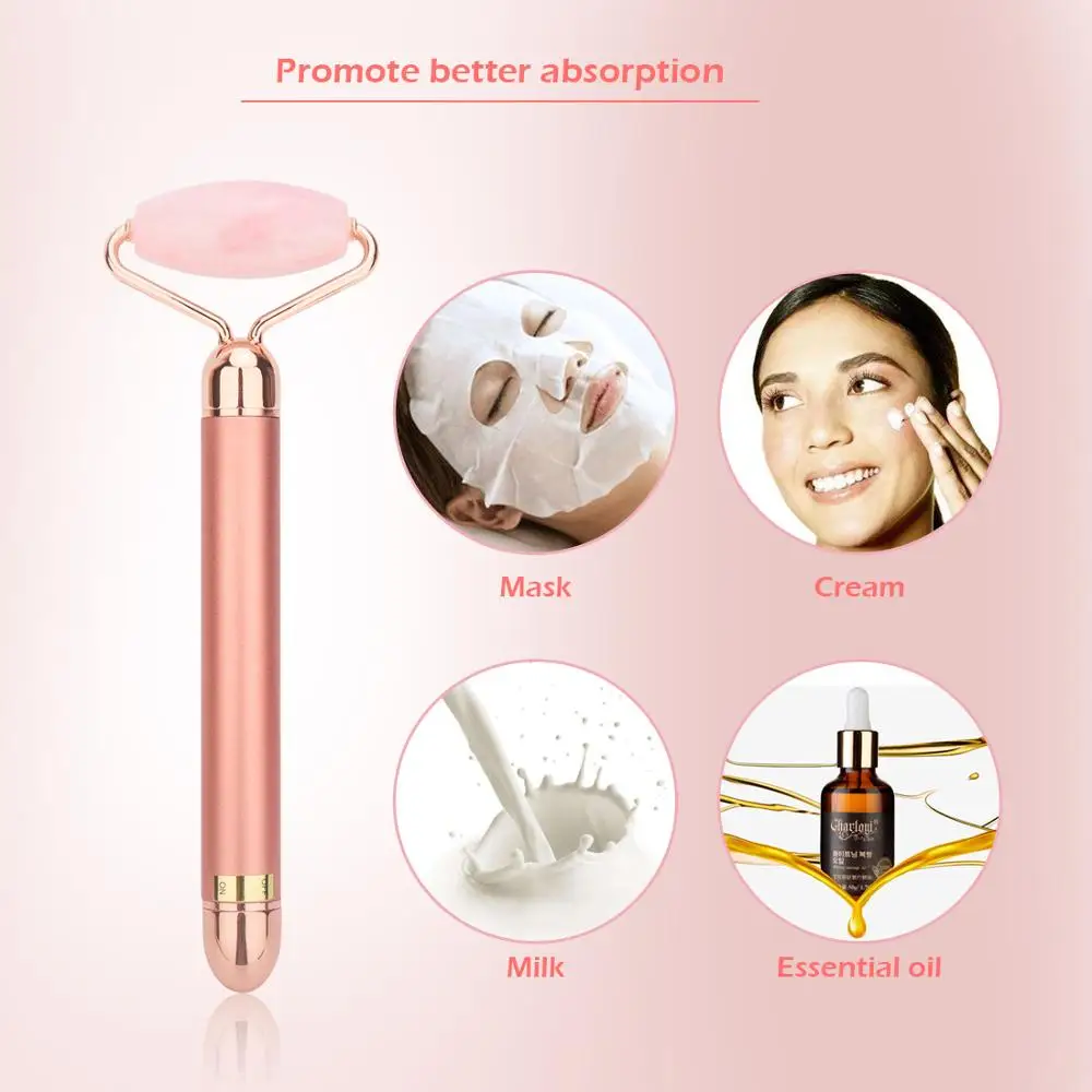 

Jade Roller Slimming Face Massage Lifting Vibrating Natural Rose Quartz Jade Roller Stone Facial Beauty Tool Face Lift Device