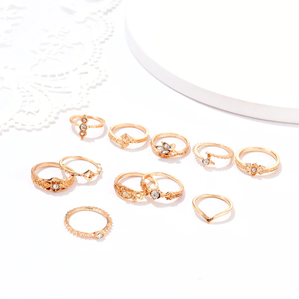 11 шт./компл. набор колец с богемным рисунком английской надписью золотой цвет