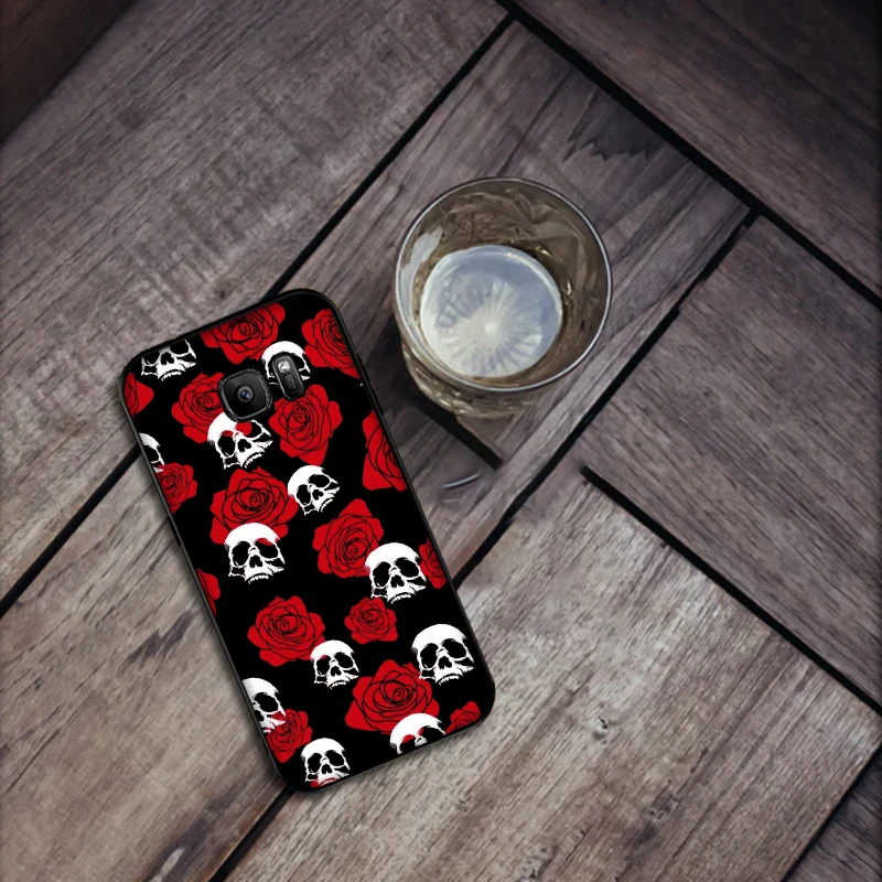 Art rose skull Soft Silicone Phone Case For Samsung S6 S7 Edge S8 S9 S10 PLUS NOTE 8 9 M10 20 30 Back Cover | Мобильные телефоны и