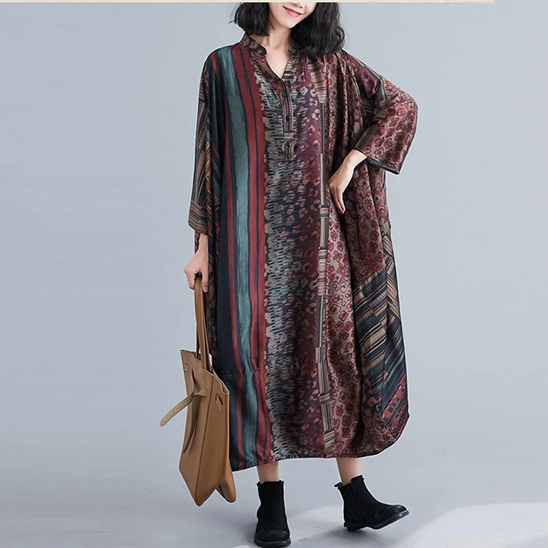 Женское винтажное платье большого размера плюс с этническим принтом свободное