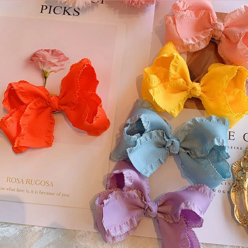 

2021 New Fashion Handmade Colorful Bow Hair Clips Cute Girls Kids Hair Accessories Sweet Hairpins Barrettes for Children