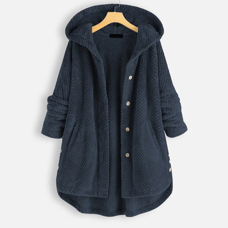 

2021 Autumn Oversized Hoodies Sweatshirt Women Loose Button Hooded Wool Coat Solid Plus Size Warm Fleece Jacket Female CX1879