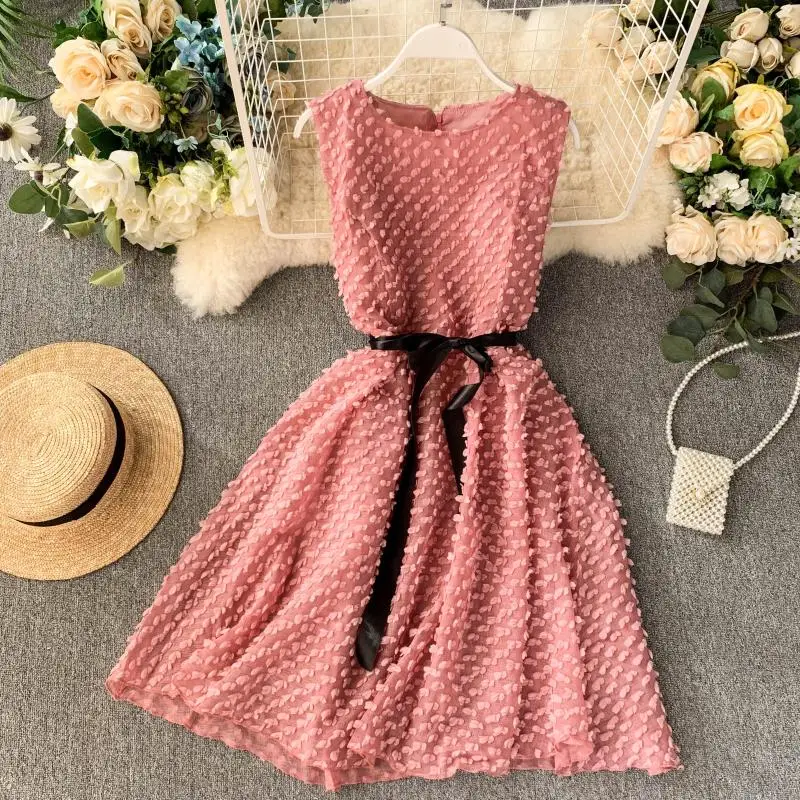 Женское платье с круглым вырезом однотонное ТРАПЕЦИЕВИДНОЕ ПЛАТЬЕ в Корейском