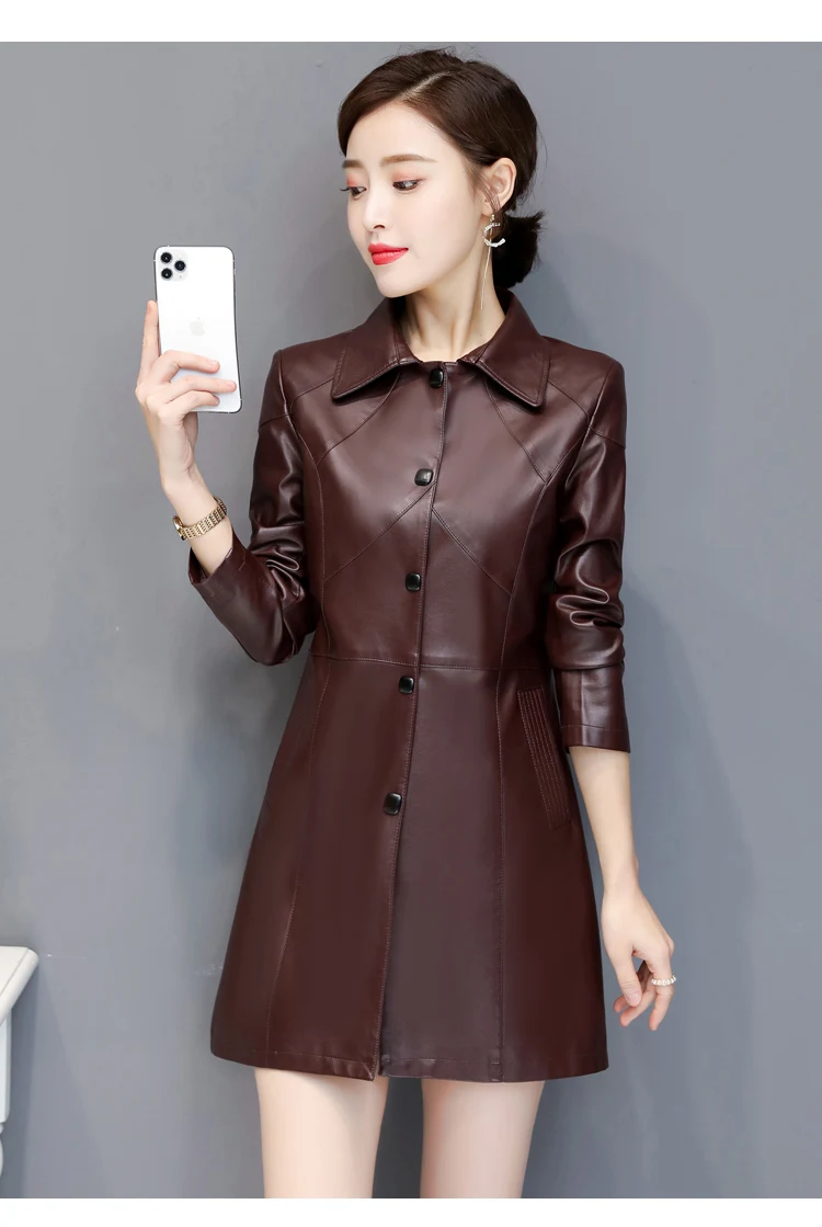 Classic coat Women leather jacket High quality Women's trench coats Top women clothing autumn Korean style leather jackets 101 enlarge