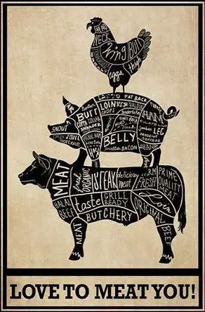 

Cow Pig Chicken Wall Decoration Animal Retro Tin Sign Farm Metal Sign Bar Art Poster 8x12 Inch