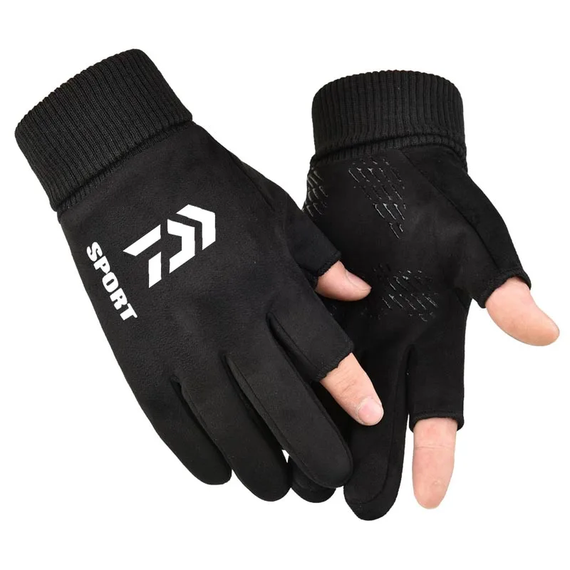 

Half Finger Fishing Gloves Winter Men Outdoor Warm Plus Velvet Cycling Anti-Skid Touch Screen Elastic Full Finger Fishing Gloves