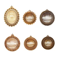 2sets wood trays bezel blank charm stainless steel hook with glass cabochon pendant base setting necklace diy jewelry