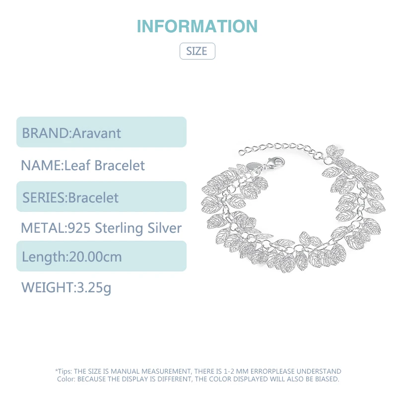 925 серебро мульти Листья Браслет цепочка для женщин модные ювелирные изделия