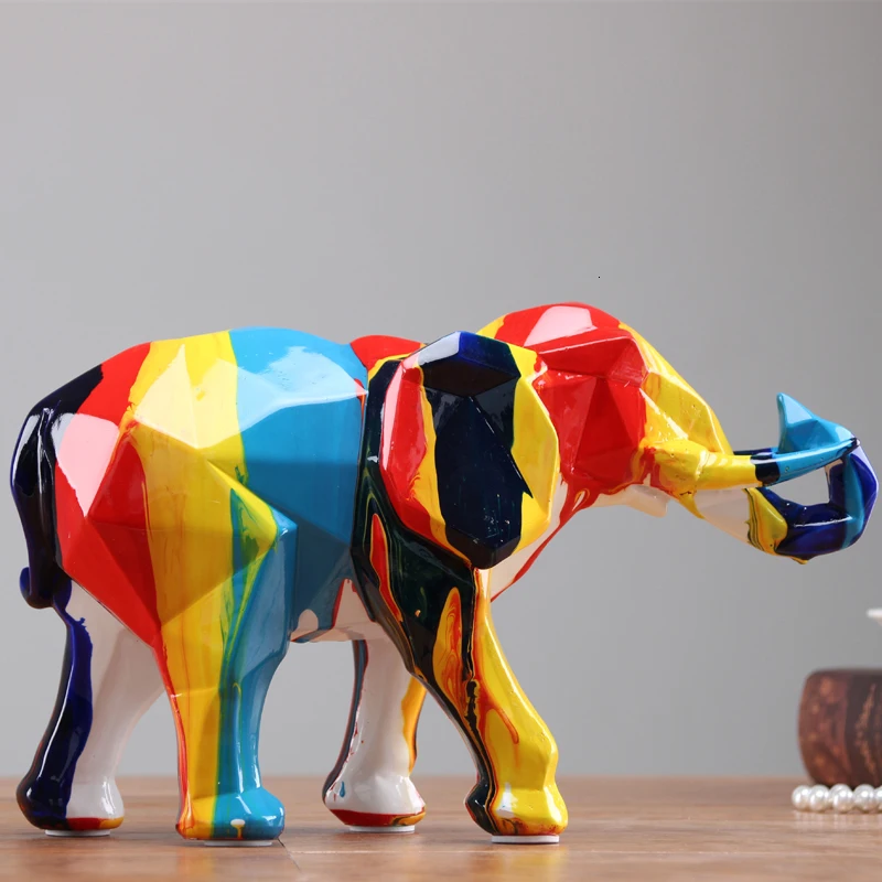 Natural Resin Elephant Mascot Colorful Colors Geometric Figures Home Decor Christmas Gifts Office Decoration