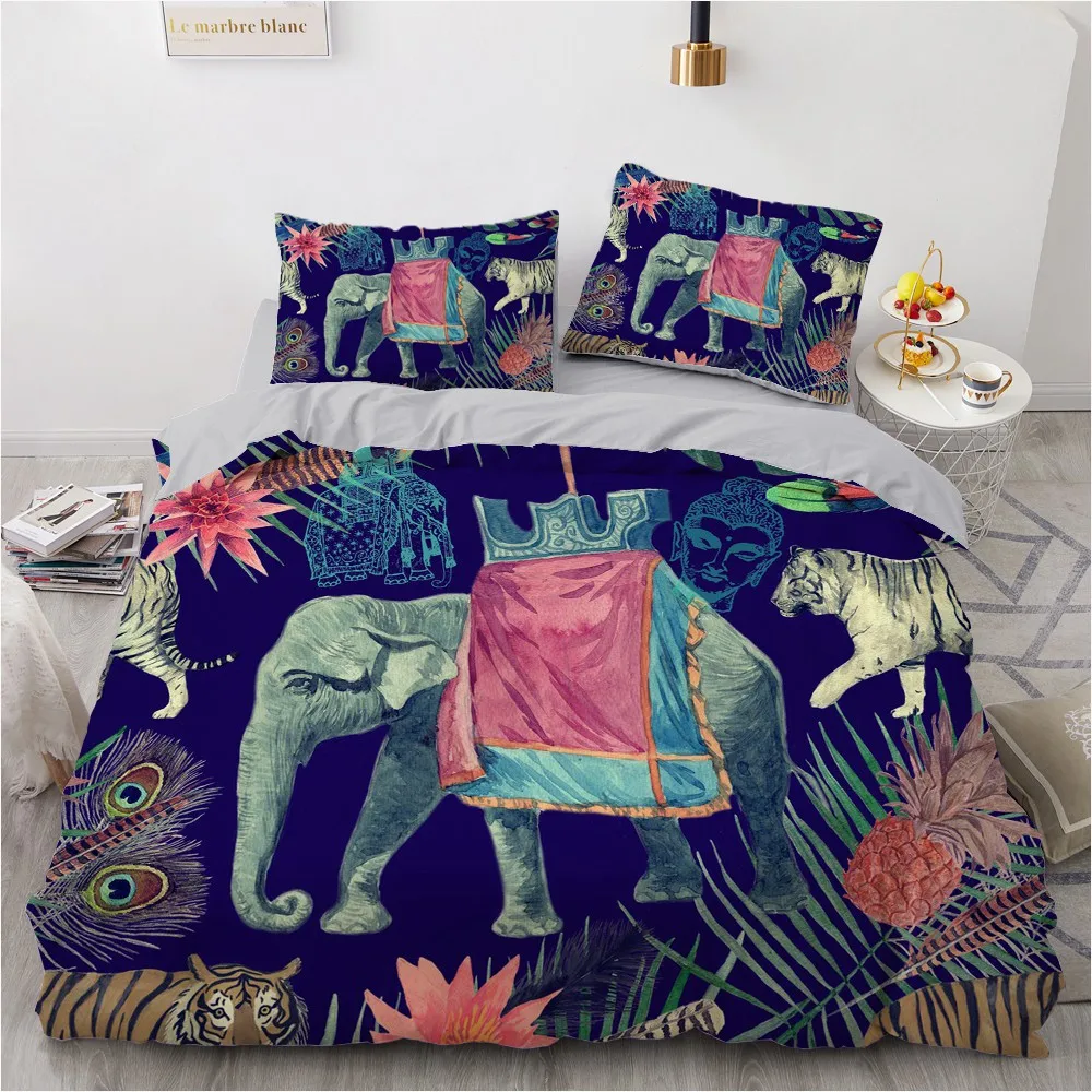 

Luxury 3D Bedding Set Design Custom Comforter Shell Duvet Quilt Cover Bohemian Elephant Home Textile Bed Set Queen Size