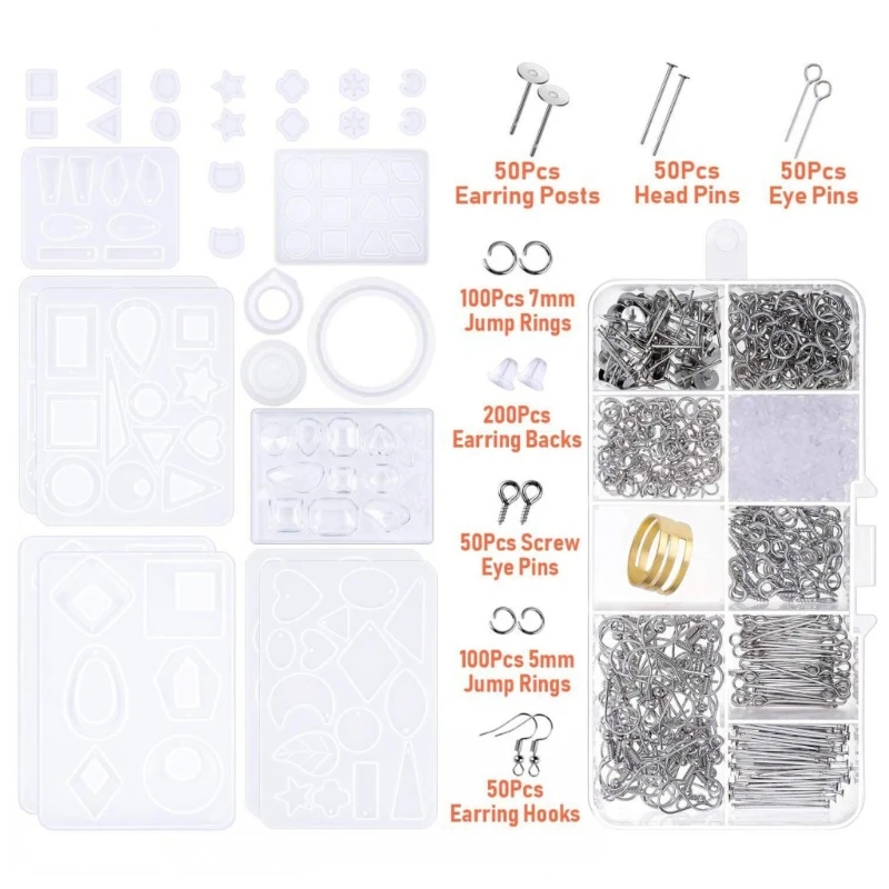 

1 Set Crystal Epoxy Resin Mold Kit Earring Pendants Silicone Mould Casting Tools