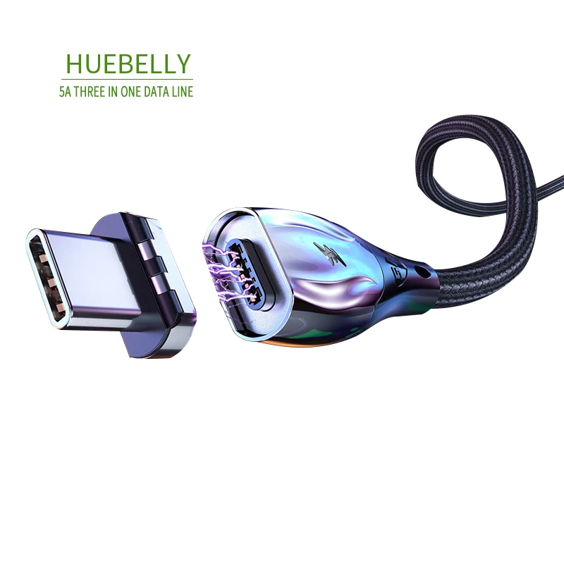 

HUEBELLY For Huawei Magnetic Suction Data Line Drag Rotating Magnet Charging Type C Lightning Micro Fast
