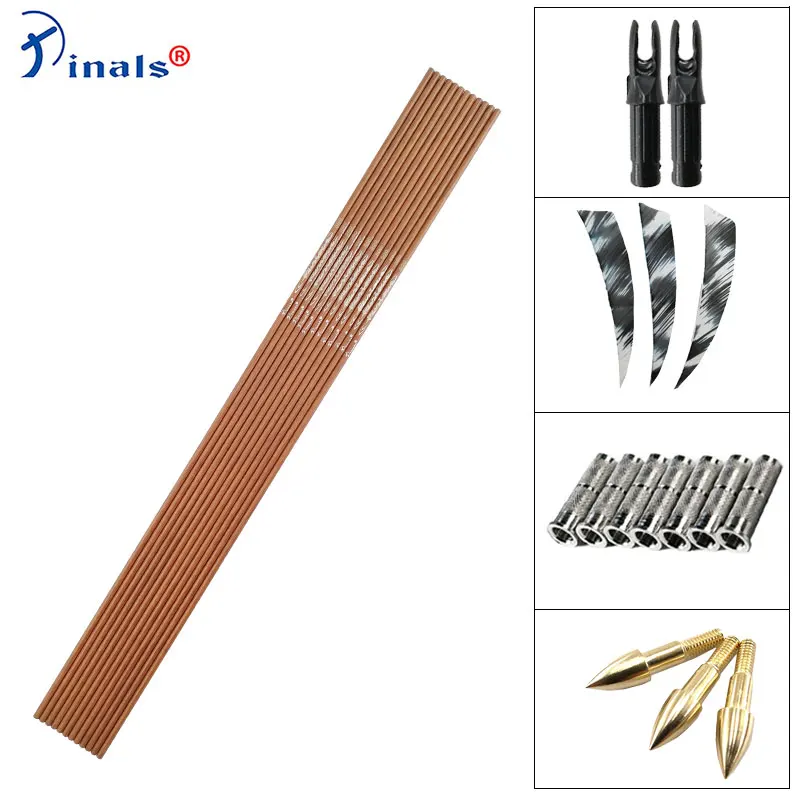 

Wooden Pure Carbon Arrows Shafts Spine 400 500 600 ID6.2mm 4 Inch Turkey Feathers Vanes Nock Compound Recurve Bow Hunting 12sets