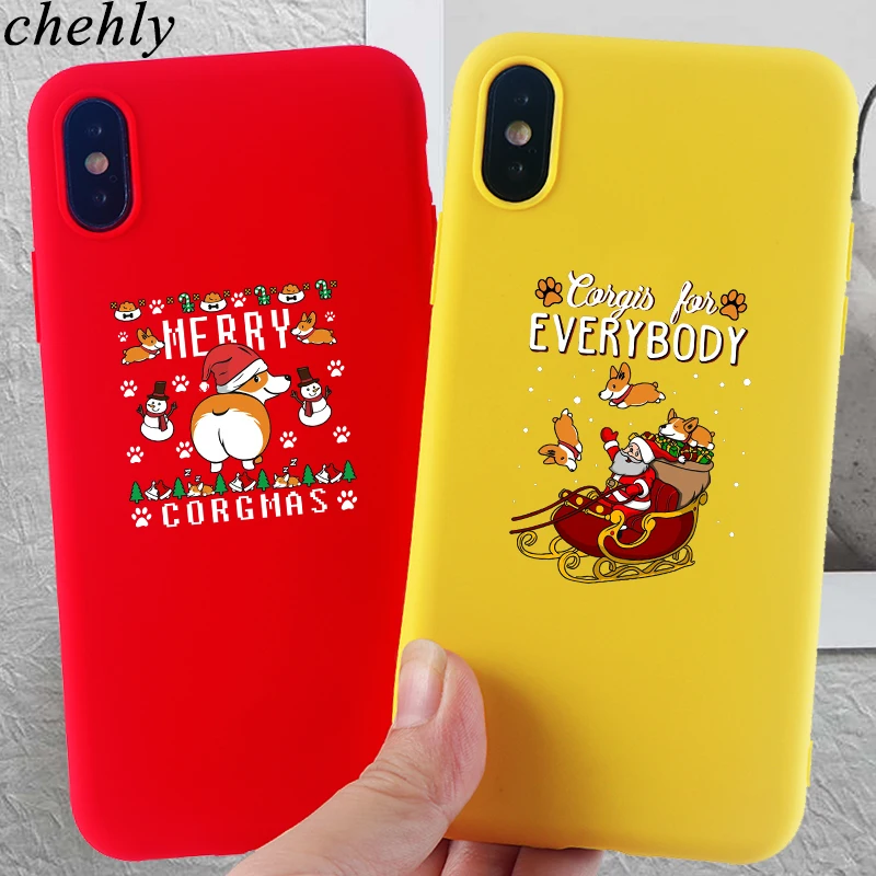 Забавный чехол для телефона Corgi iPhone X XR XS Max 8 7 6 S Plus рождественские чехлы из мягкого