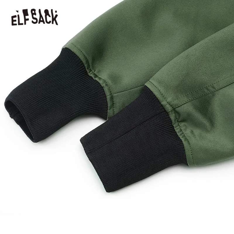 ELFSACK Ретро стиль вышитые расклешенные атласные женские куртки осень 2019 зеленая