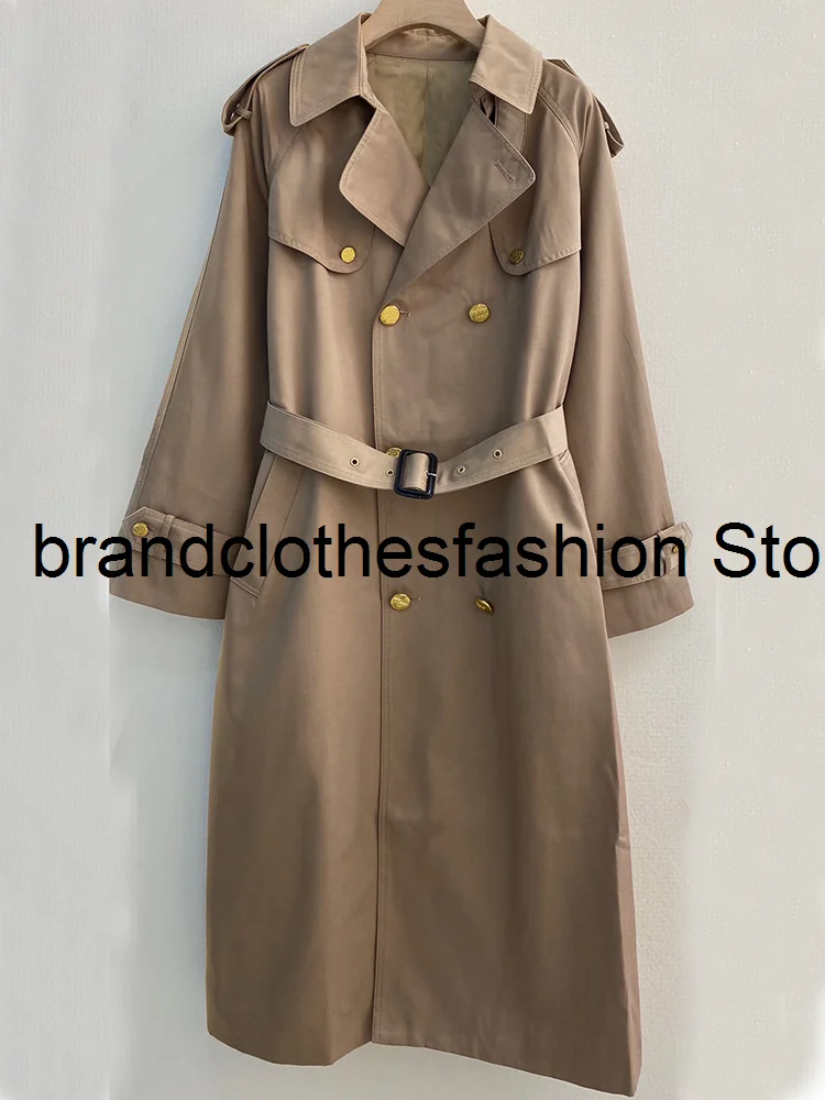 

Fashion British Style Loose Khaki Windbreaker Women High Quality Double Breasted Belted Waist Long Trench Coat Lady 2021 Autumn