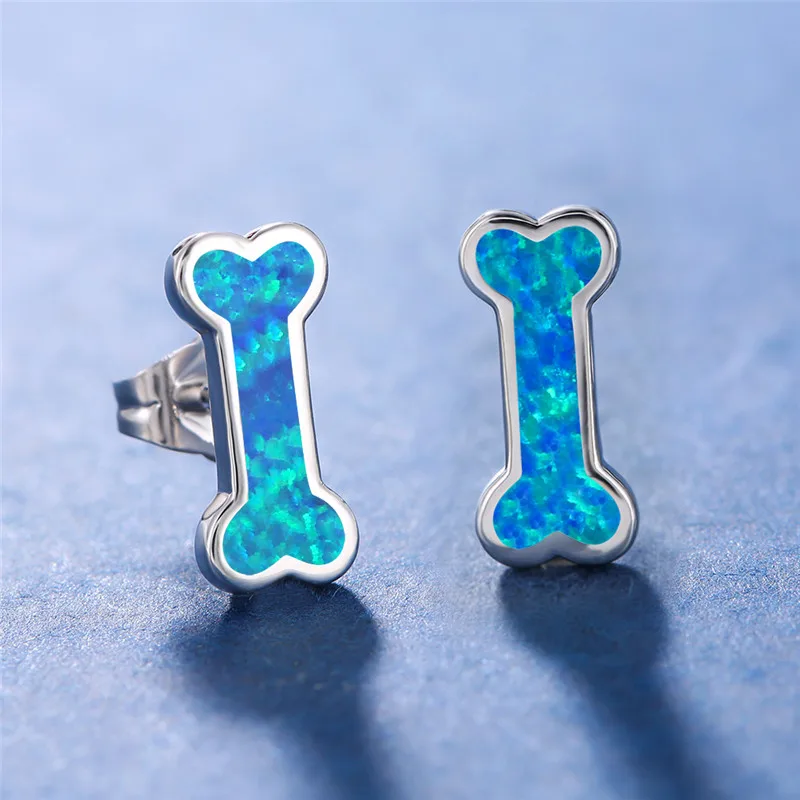 Милые серьги гвоздики из цинкового сплава с синим искусственным огненным опалом