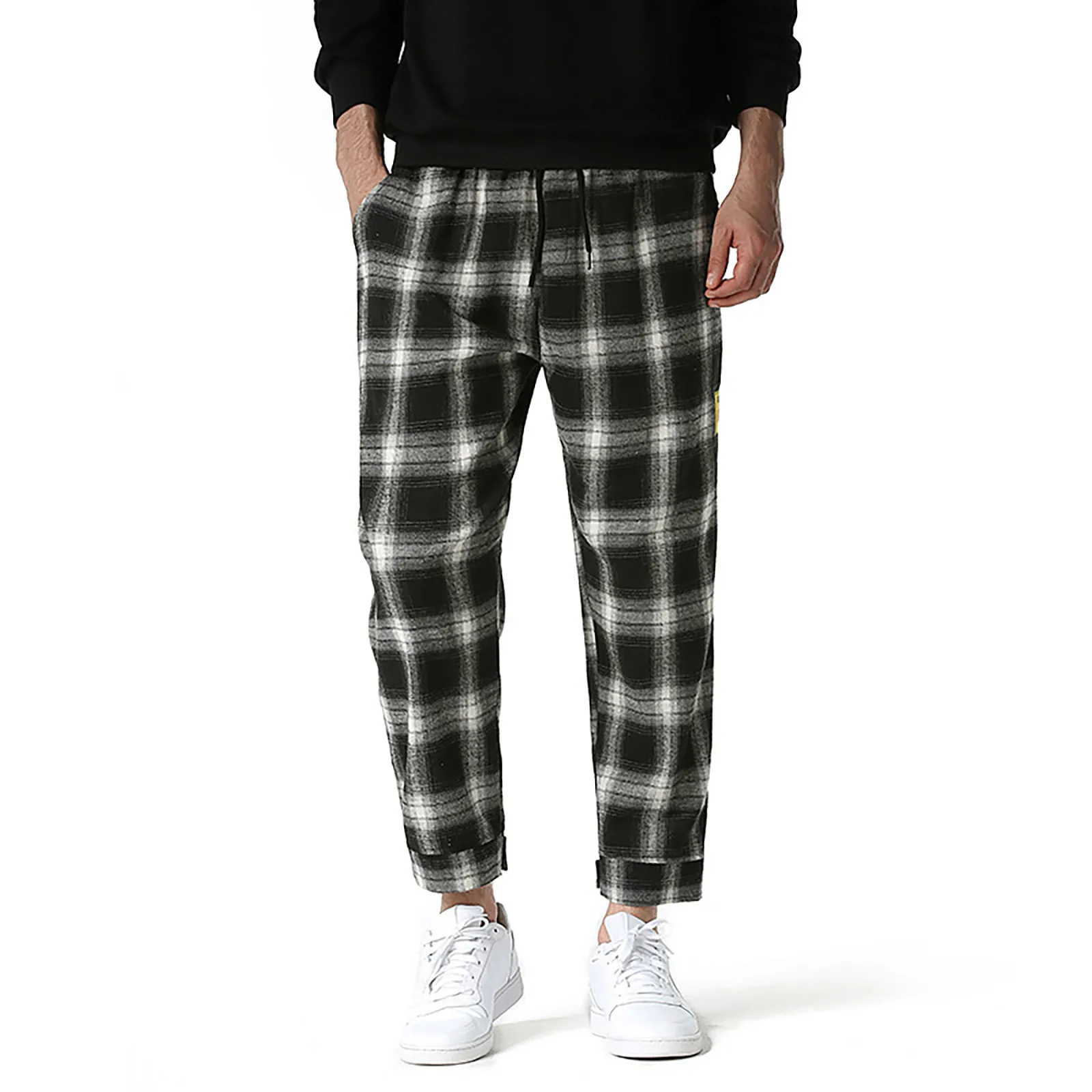 

Мужские прямые шаровары в клетку, свободные брюки до щиколотки в Корейском стиле, уличная одежда для колледжа, мужские повседневные брюки
