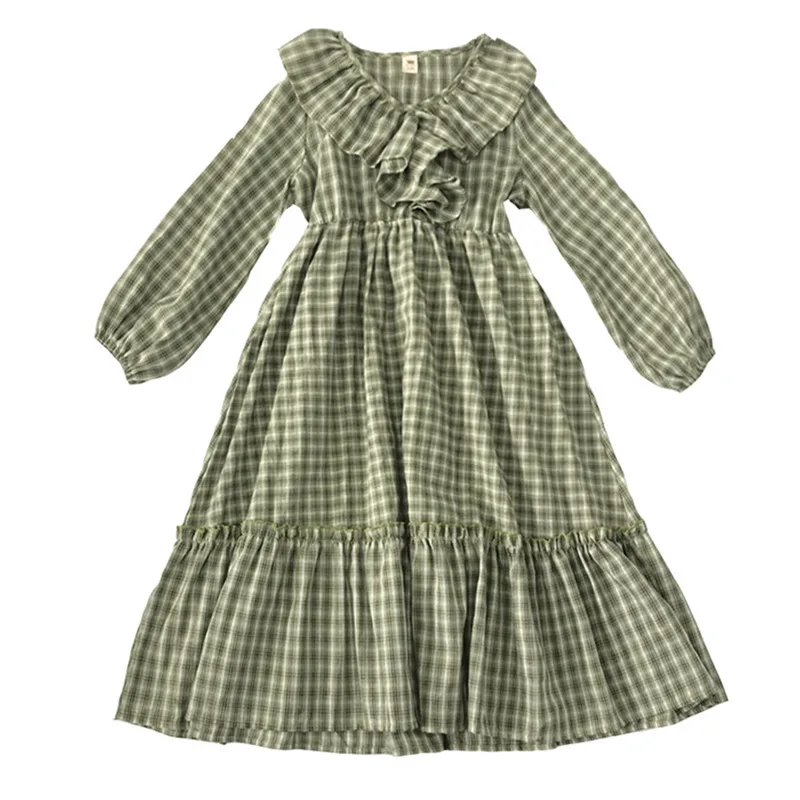 4 to 16 years kids &amp teenager girls long sleeve plaid v-neck ruffle flare midi dress child girl fashion fall autumn | Детская одежда