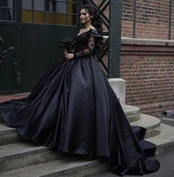 vintage dubai arabic luxury cheap black victorian gothic wedding dresses plus size one shoulder long sleeves wedding dress