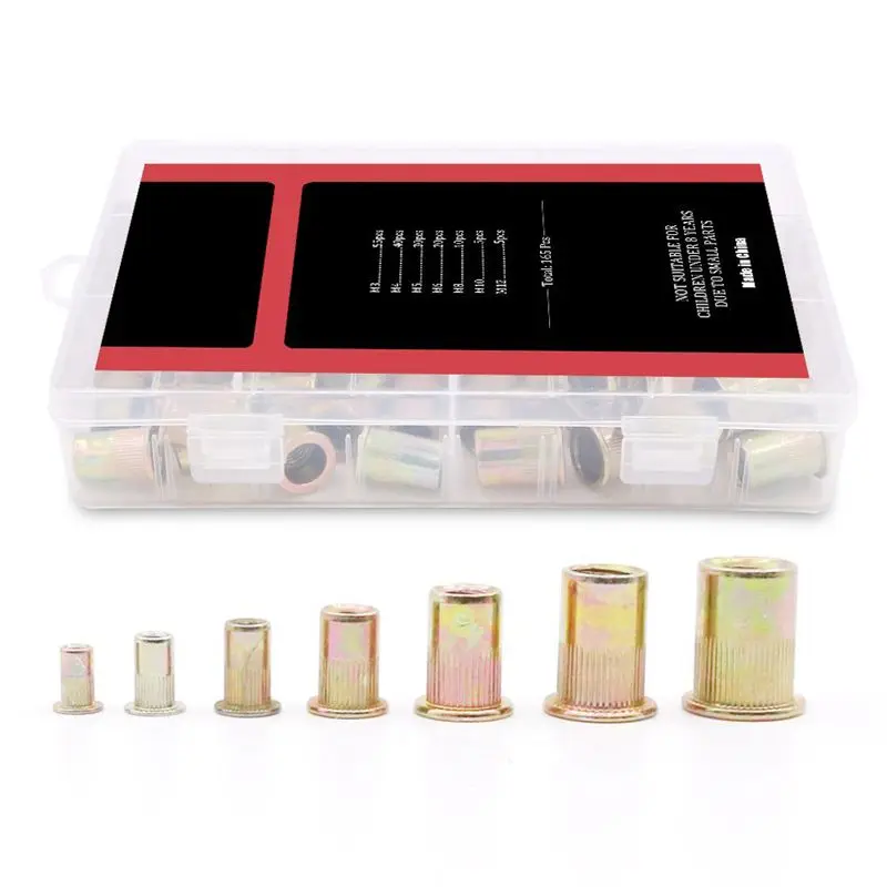 165 шт Смешанные оцинкованные гайки из углеродистой стали с заклепками набор гаек