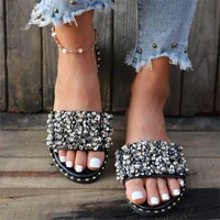 ladies crystal beaded flat comfortable casual sandals open toe shoes summer outdoor beach shoes 2021 large size sandals