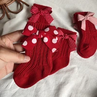 baby girls knee high socks cotton red big bow christmas kids sock solid woolen leg warm girl toddler soft socks for 0 3 years