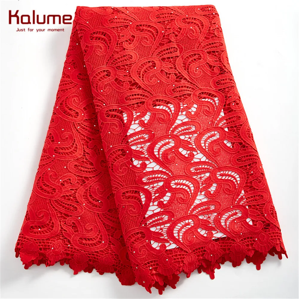 

Kalume Guipure Cord Lace Fabric High Quality Sewing Machine Rhinestones Diy Water Soluble Cord Fabric For Dresses Robes H2413
