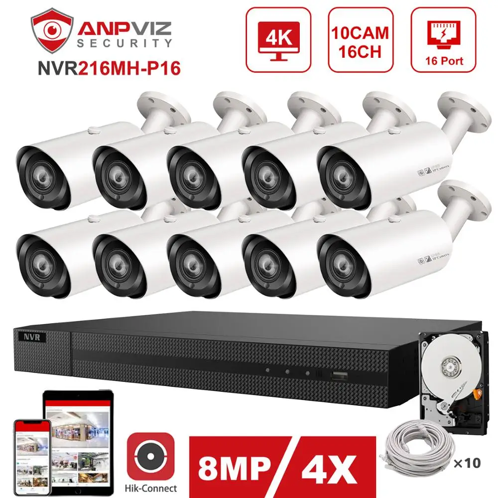 

Камера видеонаблюдения Hikvision, OEM, 16 каналов, 4K, NVR, 8 Мп, 4X, POE, IP, 10 шт.
